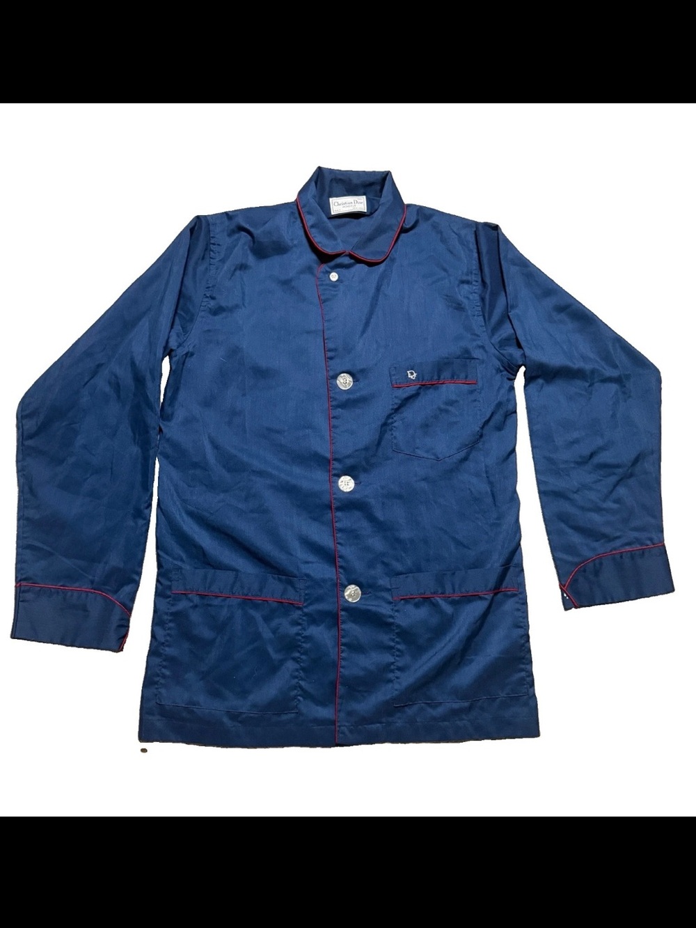 Vintage Christian Dior Monsieur Men's Luxury Pajama Shirt Size XL Blue Red Trim